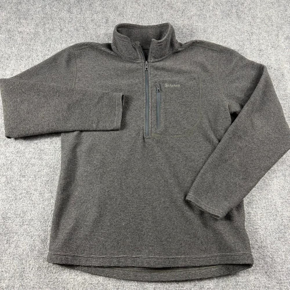 Simms Fleece Pullover Mens Medium Gray Quarter Zip Fishing Grid Tech Jacket